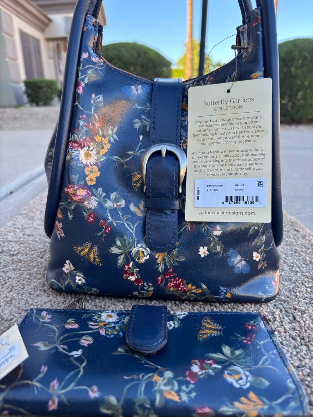 Patricia Nash Navy “Butterfly Gardens” Floral Shoulder Bag with matching wallet
